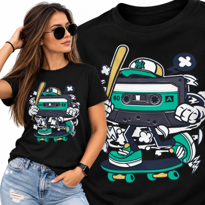 KOSZULKA DAMSKA  ANIMOWANA CASSETTE SKATER